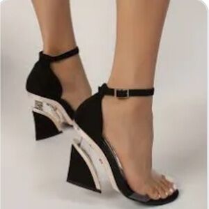 Black Suede and Acrylic Heeled Sandal - Sz 8.5 *Like New*